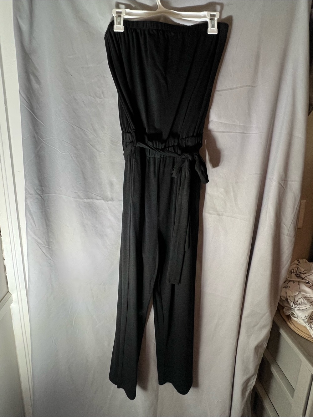 Strapless Black Jumpsuit with Self-Tie Waist